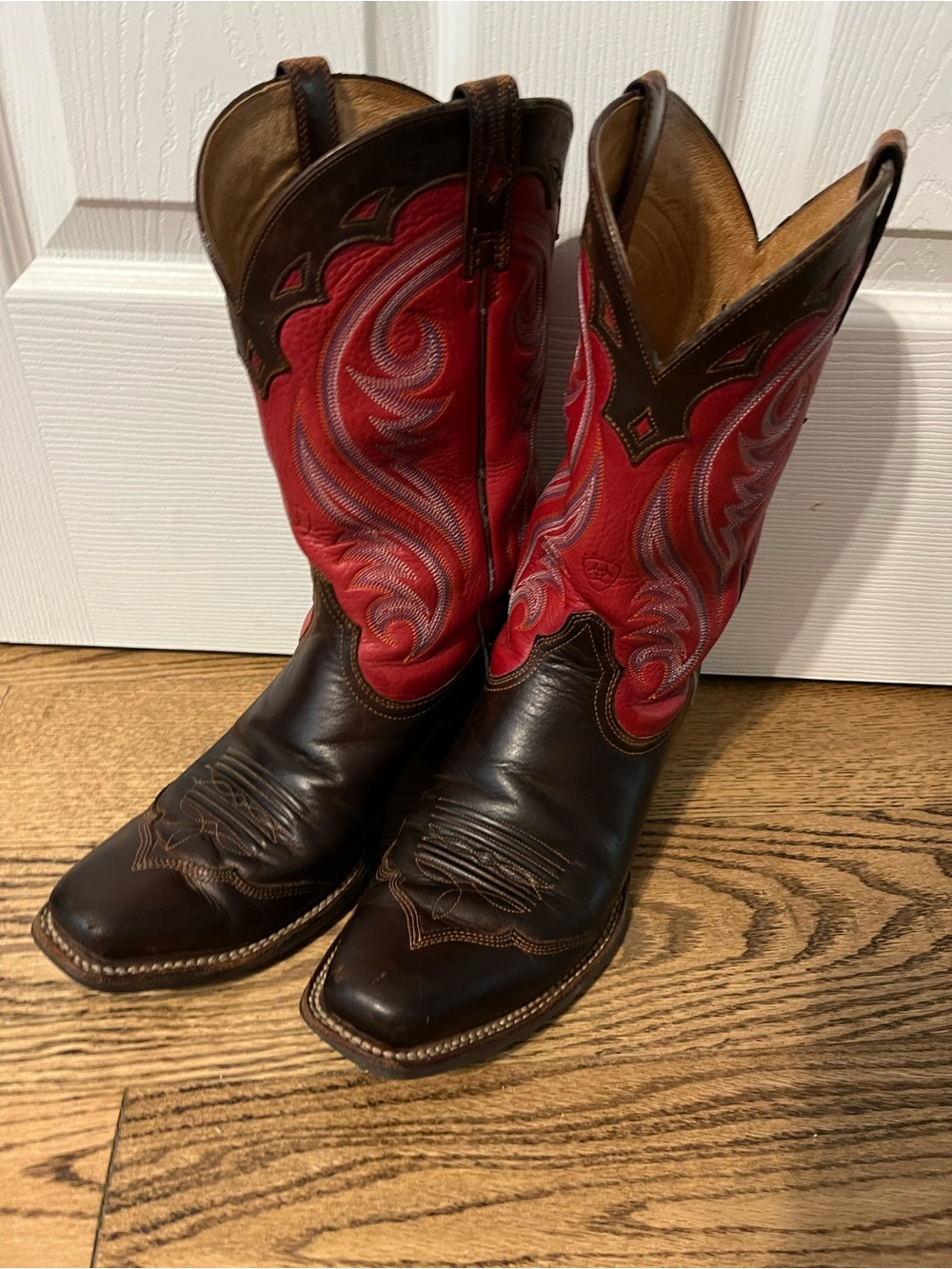 Ariat Brown with Red Embroidered Shaft Cowboy Boots